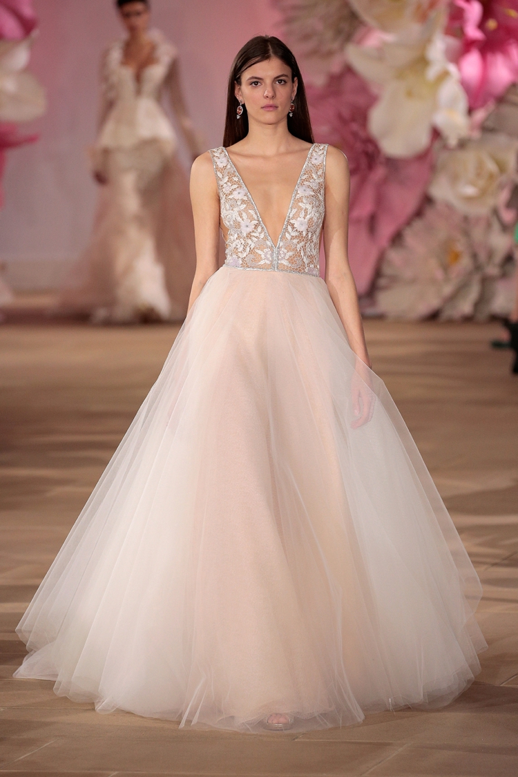 "NEW YORK, NY - APRIL 15: A model walks the runway wearing the Ines Di Santo Bridal Collection Spring 2017 on April 15, 2016 in New York City. (Photo by Randy Brooke/Getty Images for Ines Di Santo)"