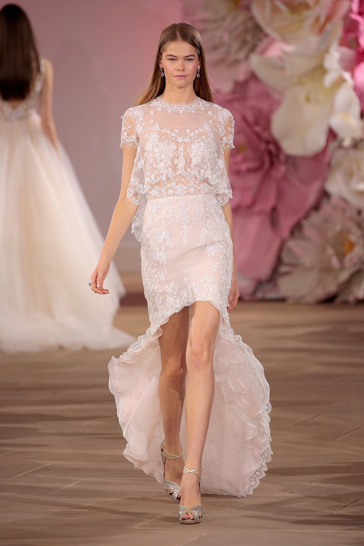 "NEW YORK, NY - APRIL 15: A model walks the runway wearing the Ines Di Santo Bridal Collection Spring 2017 on April 15, 2016 in New York City. (Photo by Randy Brooke/Getty Images for Ines Di Santo)"
