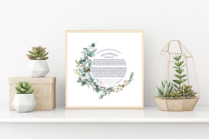 Home interior poster mock up with horizontal gold metal frame and succulents on white wall background. 3D rendering.